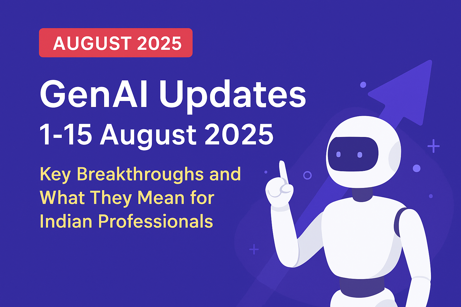 GenAI updates August 1–15 2025 infographic featuring AI robot and key breakthroughs for Indian professionals