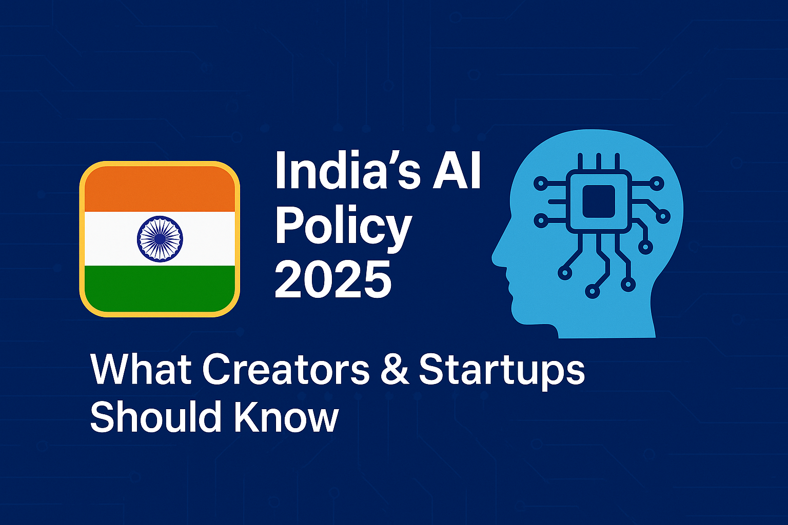 India's AI Policy 2025 visual with Indian flag and AI brain icon