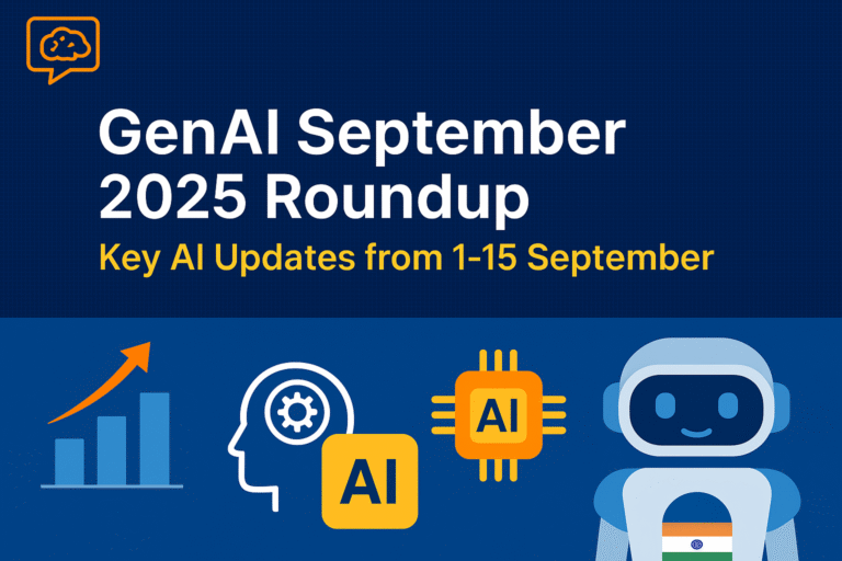 GenAI September 2025 updates roundup infographic covering Apple Intelligence, Google AI Search, OpenAI India office, and India AI governance framework