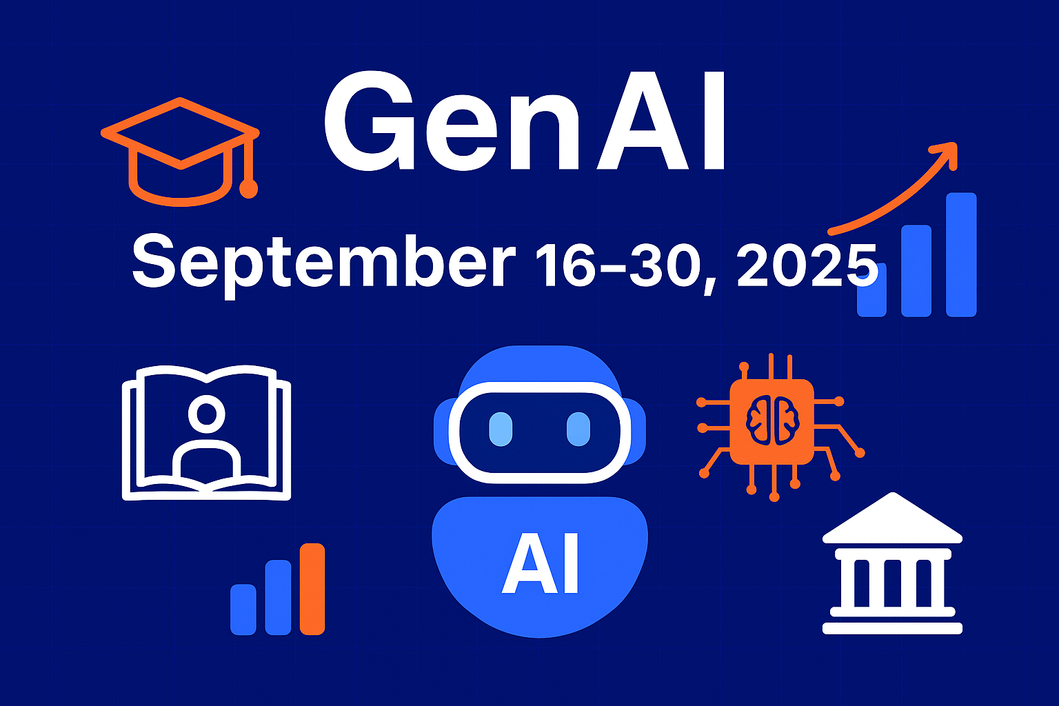 GenAI September 16–30 2025 updates roundup infographic featuring AI agents, education, and India AI innovation icons